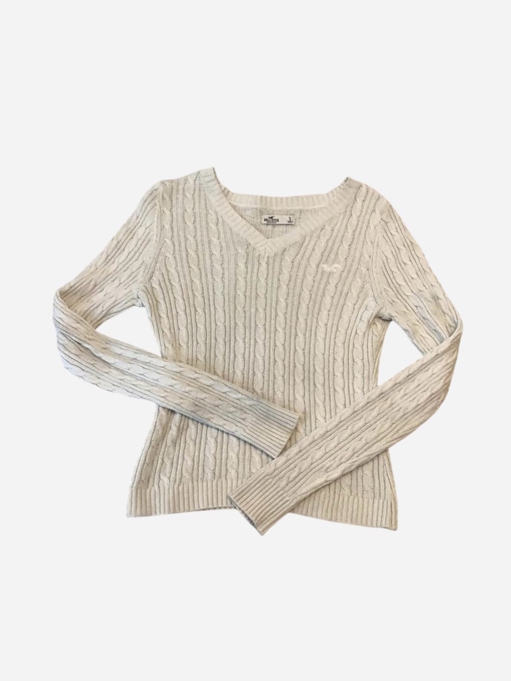 Hollister Cream Cable Knit V-Neck Sweater